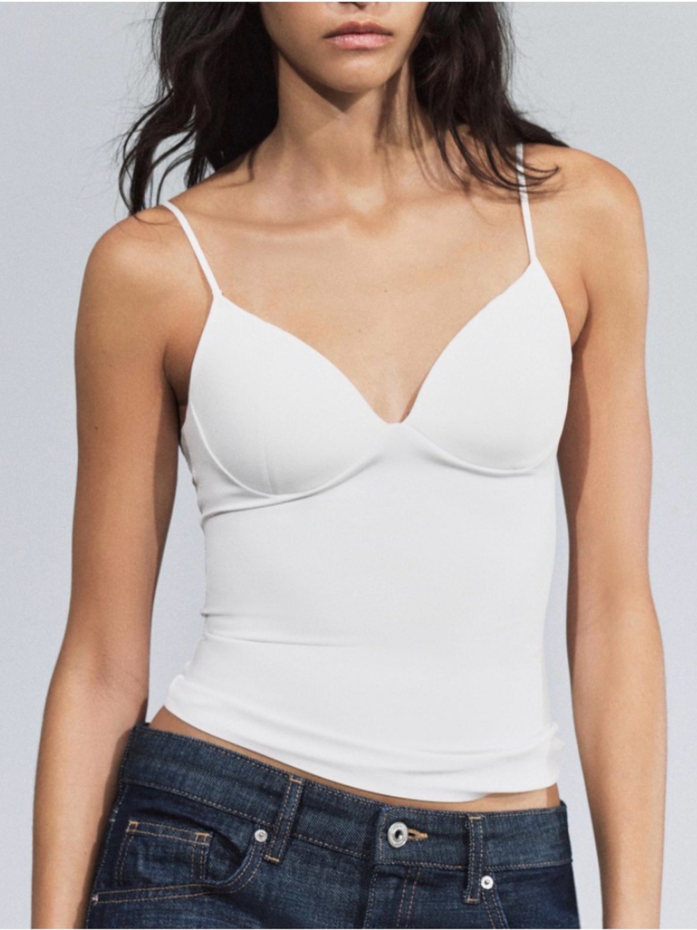 Zara White Seamless V-Neck Cami Top size small